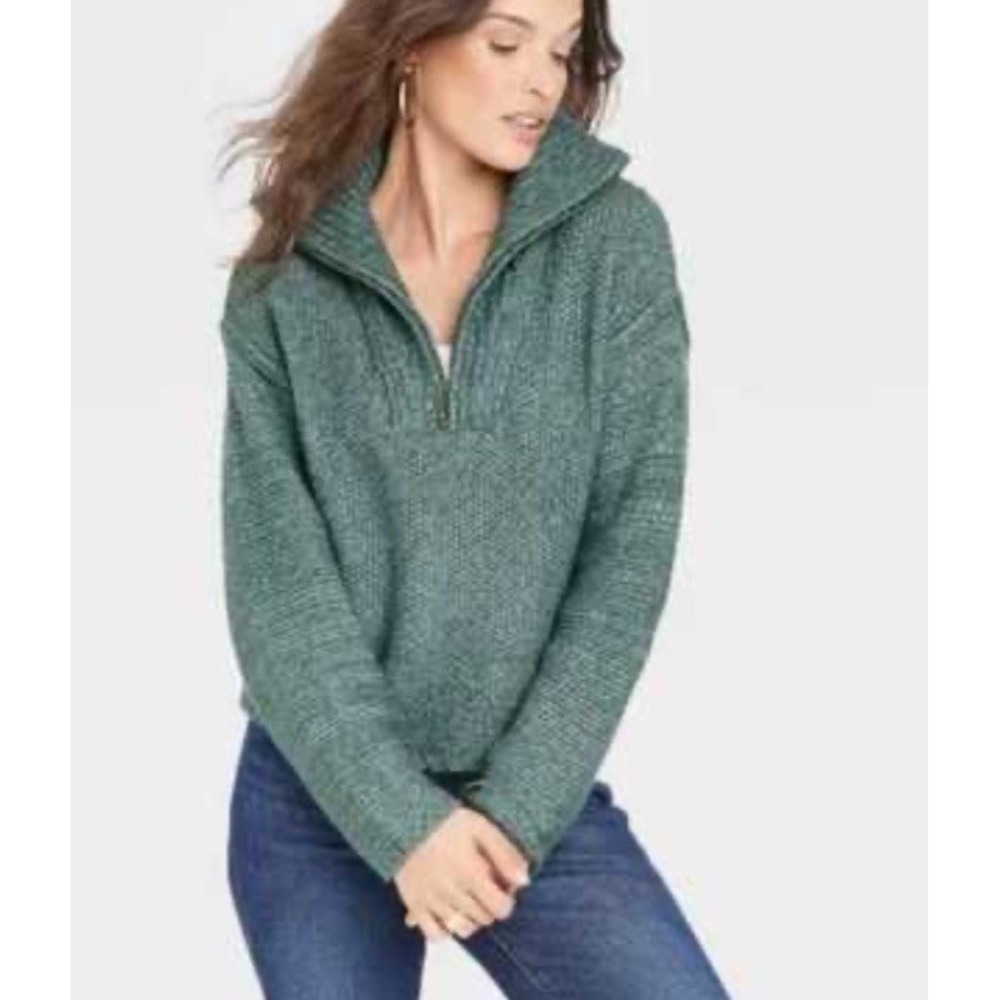 Women's Mock Turtleneck Quarter Zip Pullover Sweater Universal‎ Threads Green S